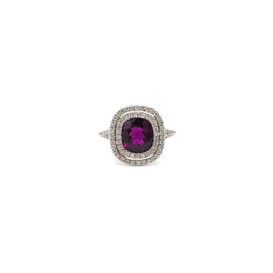 Pre-Loved Genuine Diamond and Garnet Ring In 18K White Gold