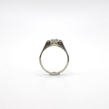 Antique Art Deco Genuine Diamond and Sapphire Ring In 14K White Gold