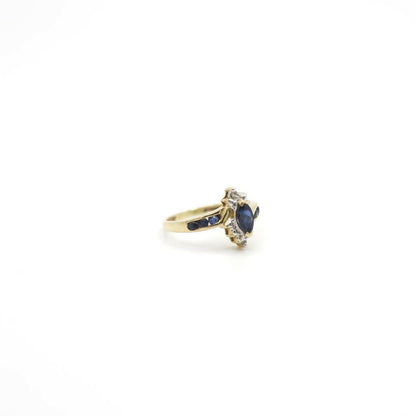 Vintage Genuine Earth Mined Marquise and Round Cut Sapphire and Diamond Pinky Ring In 14K Yellow Gold