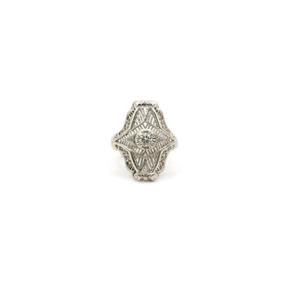 Vintage Art Deco Inspired Genuine Diamond and 14K White Gold Ring