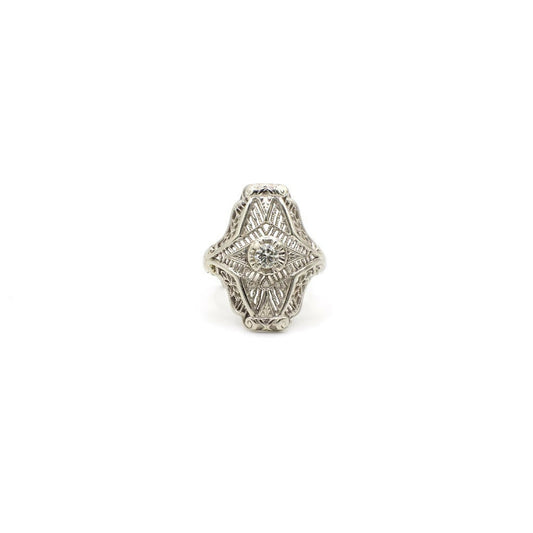 Vintage Art Deco Inspired Genuine Diamond and 14K White Gold Ring
