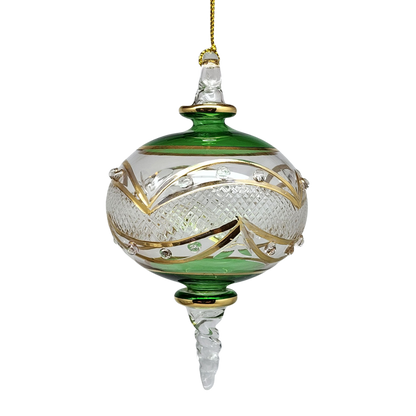 Gold Etched Blown Glass Sphere - Green