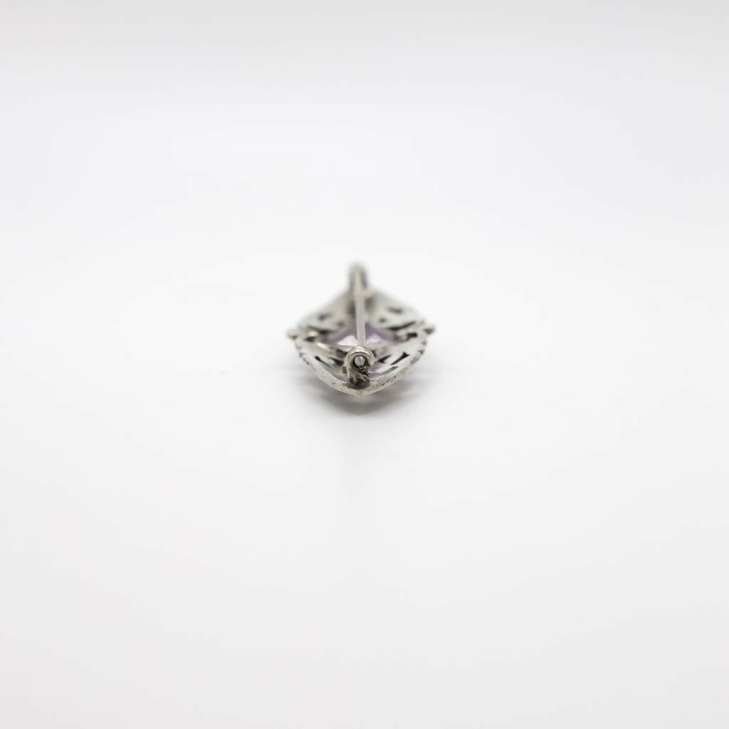 Antique Arts and Crafts Era Genuine Earth Mined Amethyst and Marcasite Brooch Pin In Sterling Silver