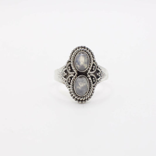 Vintage Genuine Double Moonstone and Sterling Silver Ring