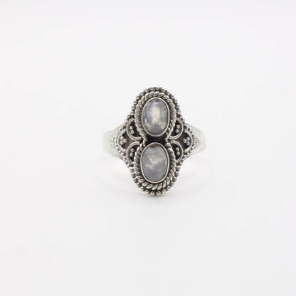 Vintage Genuine Double Moonstone and Sterling Silver Ring