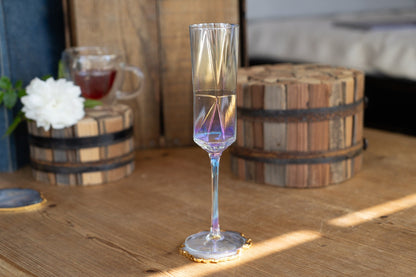 Iridescent Geometric Styled Champagne Flute