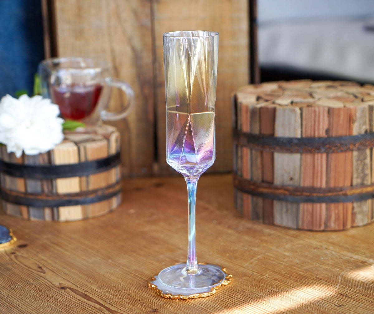 Iridescent Geometric Styled Champagne Flute