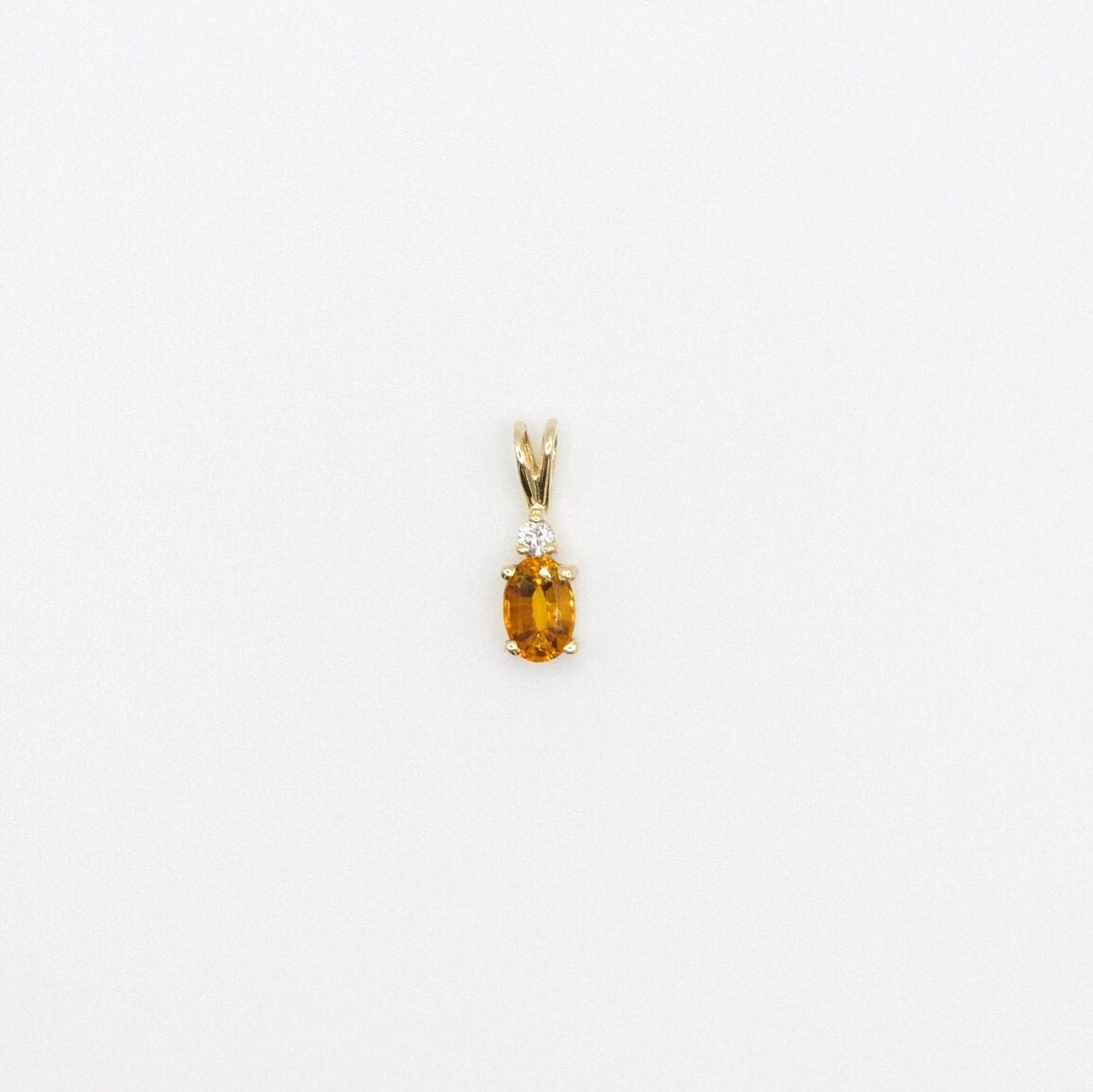 Vintage Dainty 14K Yellow Gold Genuine Citrine and Diamond Charm Pendant