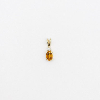 Vintage Dainty 14K Yellow Gold Genuine Citrine and Diamond Charm Pendant