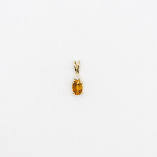 Vintage Dainty 14K Yellow Gold Genuine Citrine and Diamond Charm Pendant