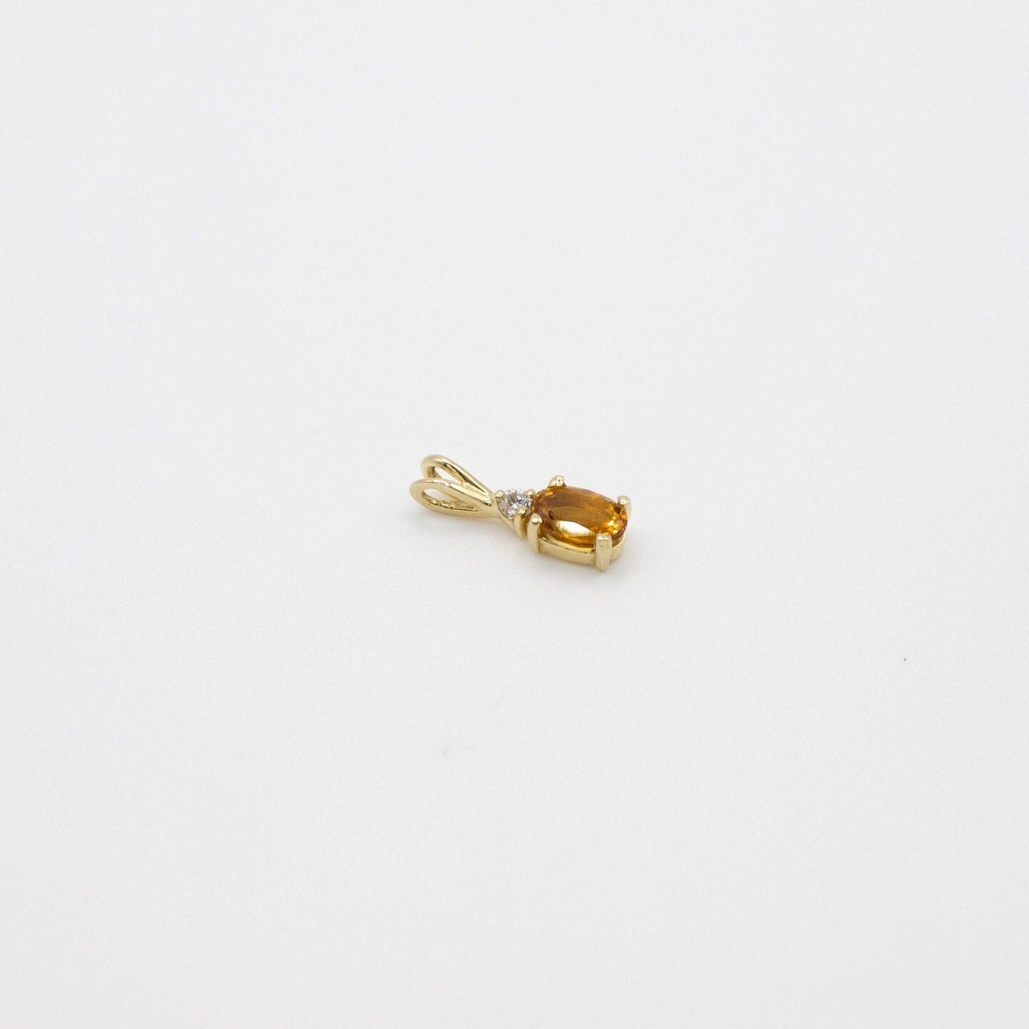 Vintage Dainty 14K Yellow Gold Genuine Citrine and Diamond Charm Pendant