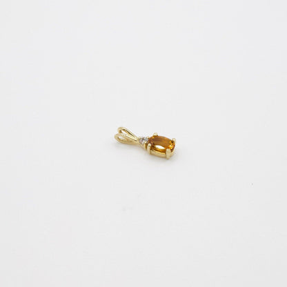 Vintage Dainty 14K Yellow Gold Genuine Citrine and Diamond Charm Pendant