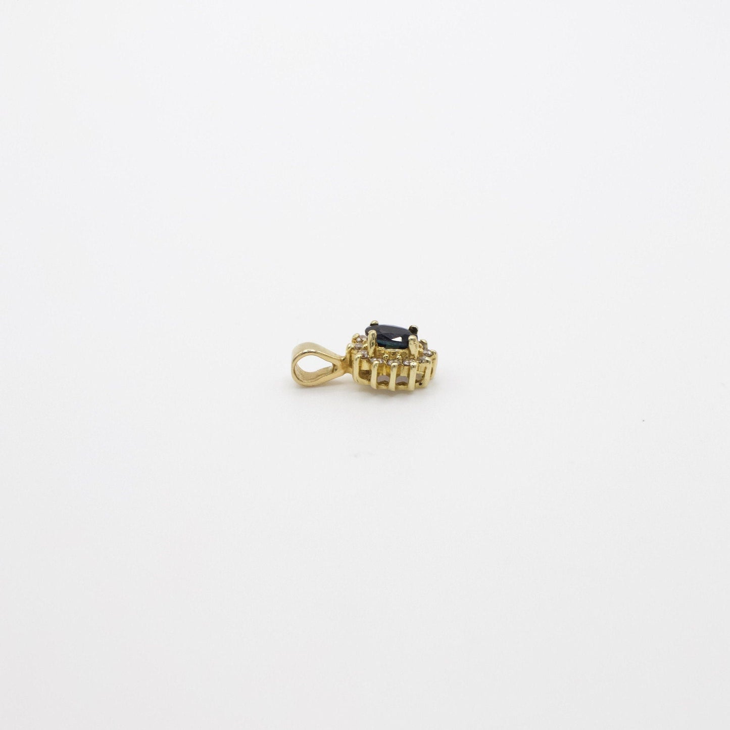 Vintage Dainty 14K Yellow Gold Genuine Sapphire and Diamond Charm