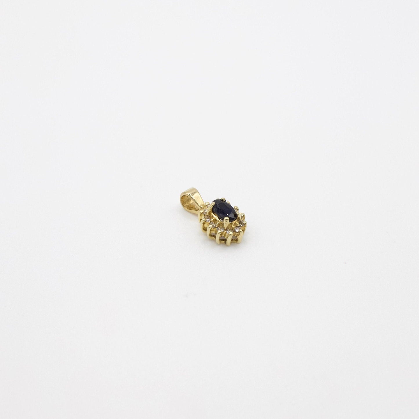 Vintage Dainty 14K Yellow Gold Genuine Sapphire and Diamond Charm