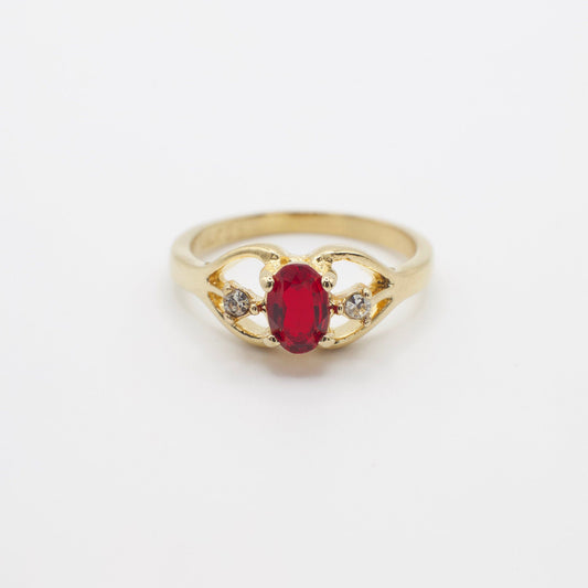 Vintage 18KT Gold Plated and Red Gemstone Ring