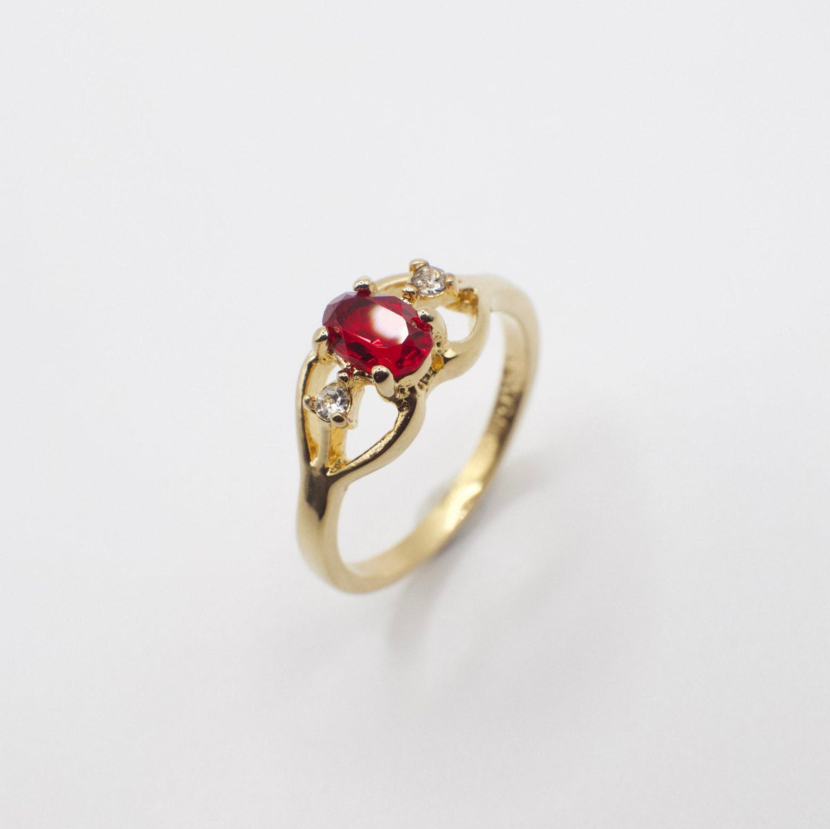 Vintage 18KT Gold Plated and Red Gemstone Ring