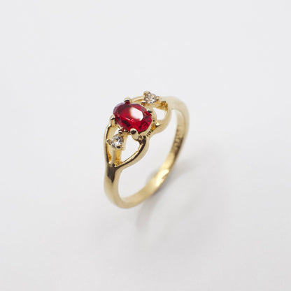 Vintage 18KT Gold Plated and Red Gemstone Ring