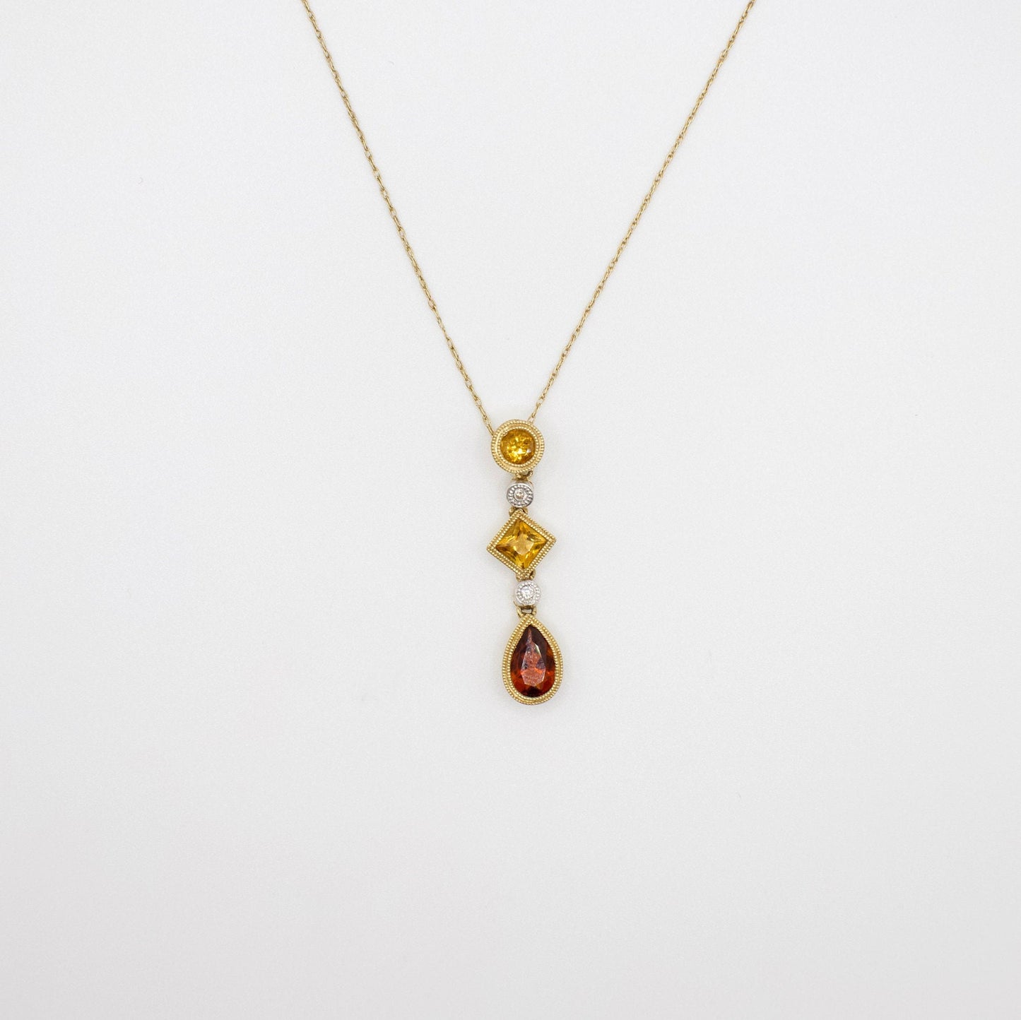 Vintage 14K Yellow Gold Citrine, Garnet, and Diamond Necklace