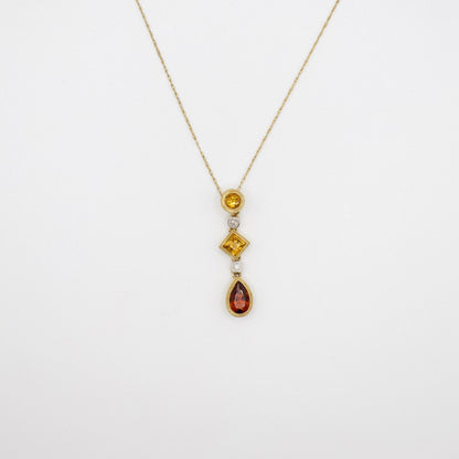 Vintage 14K Yellow Gold Citrine, Garnet, and Diamond Necklace