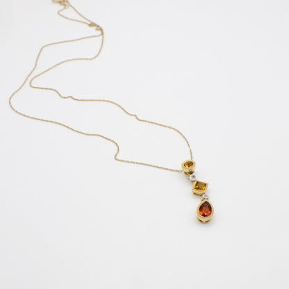 Vintage 14K Yellow Gold Citrine, Garnet, and Diamond Necklace