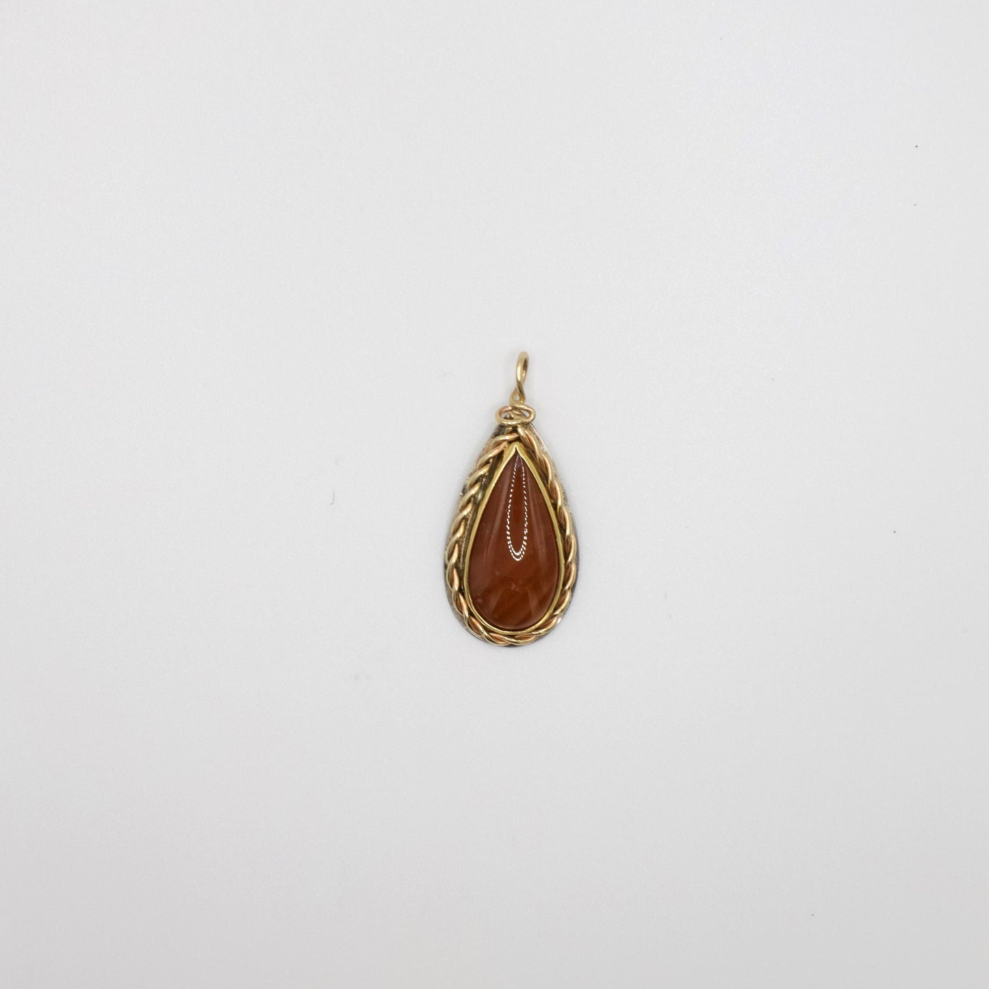 Vintage RARE 14K Yellow Gold Genuine Hessonite and Sterling Silver Pendant