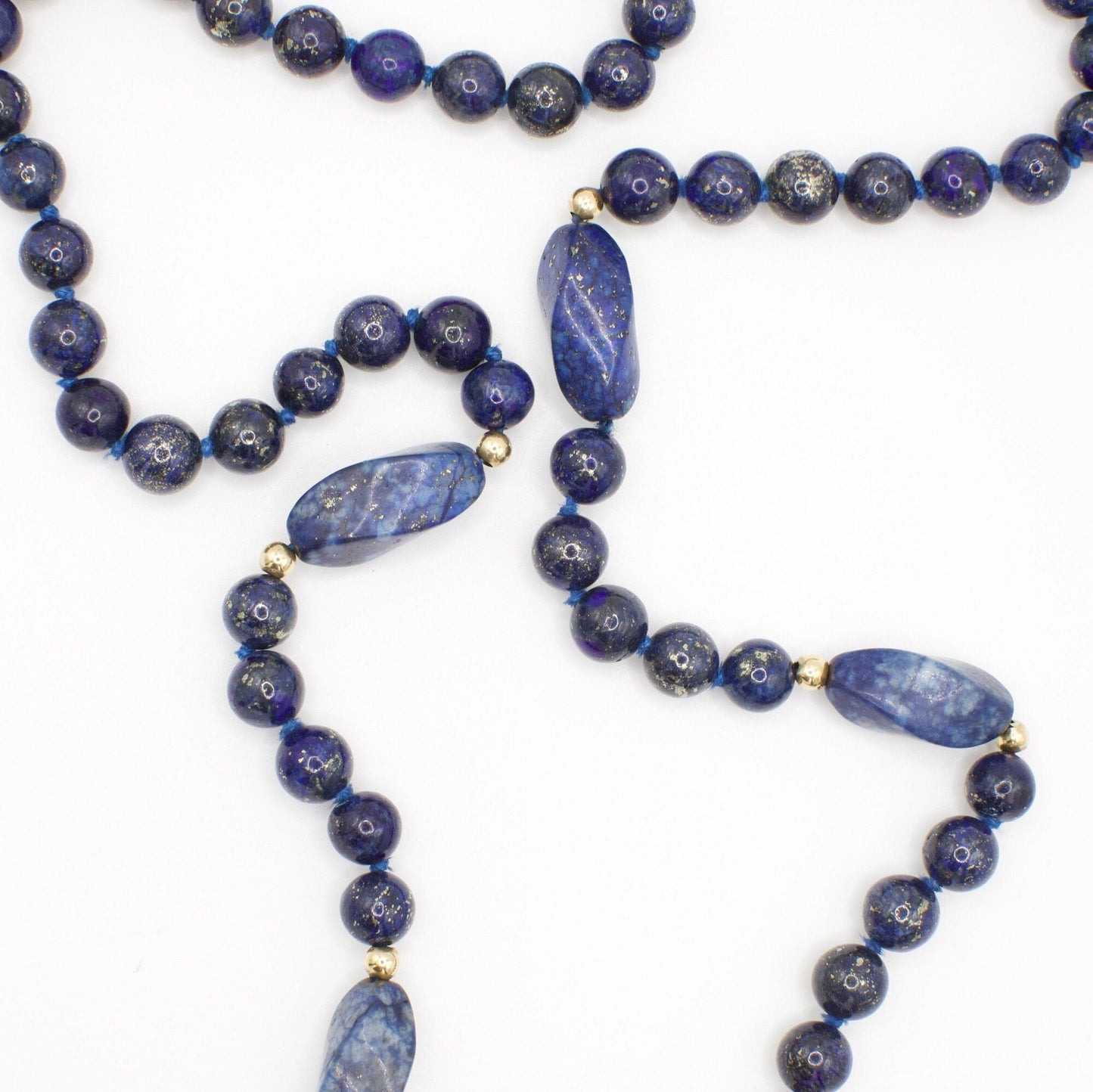 Vintage 14K Yellow Gold and Genuine Lapis Lazuli Beaded Necklace