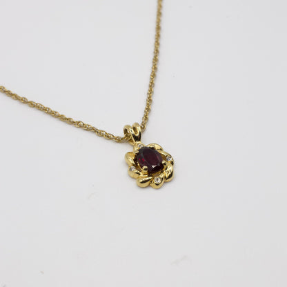 Vintage Genuine Garnet and Gold Tone Necklace