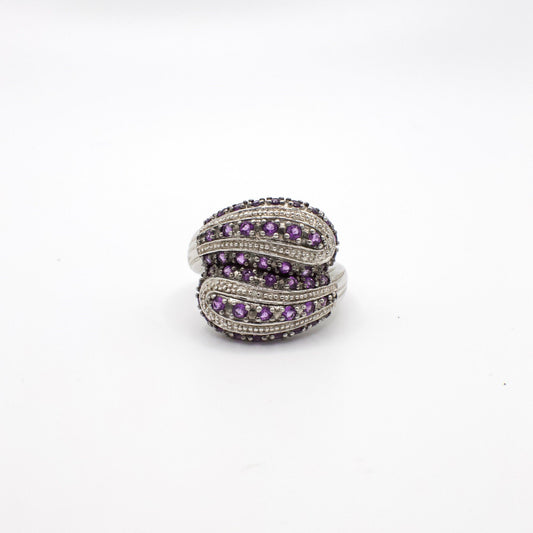 Vintage 925 Sterling Silver, Amethyst and Diamond Ring, Size 8 Ring, February Birthstone, Gift For Her