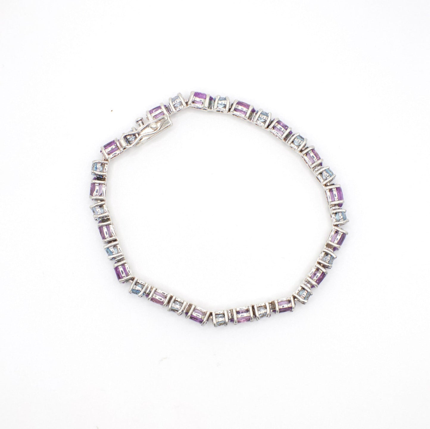 Vintage Genuine Amethyst and Topaz 925 Sterling Silver Tennis Bracelet