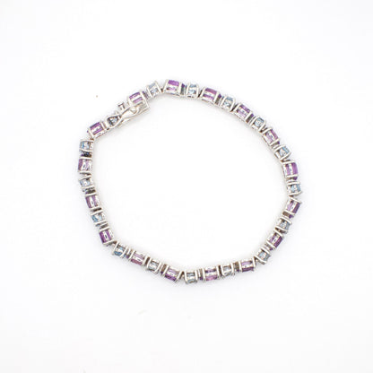 Vintage Genuine Amethyst and Topaz 925 Sterling Silver Tennis Bracelet