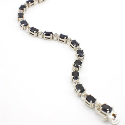 Vintage Genuine Sapphire and Diamond 925 Sterling Silver Bracelet