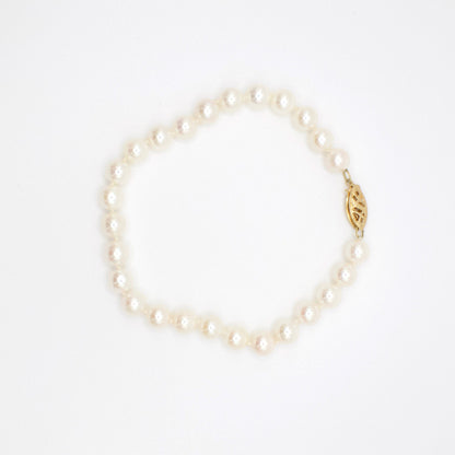 Vintage Classic 14K Yellow Gold and Pearl Bracelet