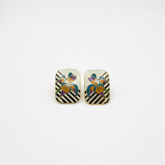 Vintage Laurel Burch "Iris" Enamel Earrings