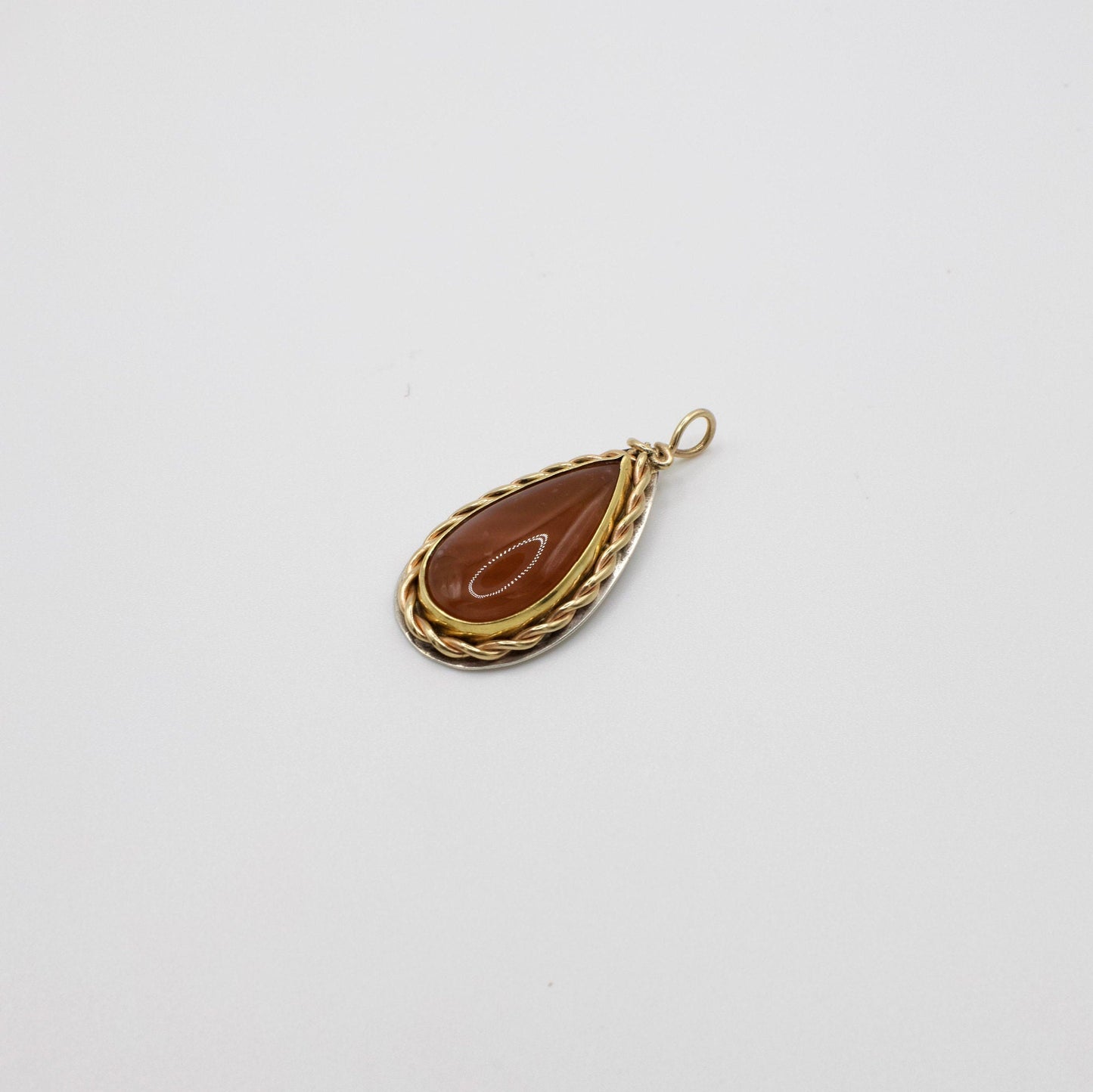 Vintage RARE 14K Yellow Gold Genuine Hessonite and Sterling Silver Pendant