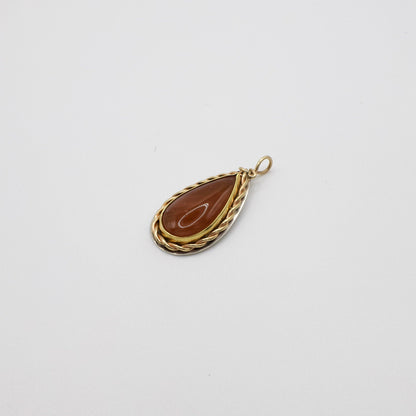 Vintage RARE 14K Yellow Gold Genuine Hessonite and Sterling Silver Pendant