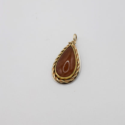 Vintage RARE 14K Yellow Gold Genuine Hessonite and Sterling Silver Pendant