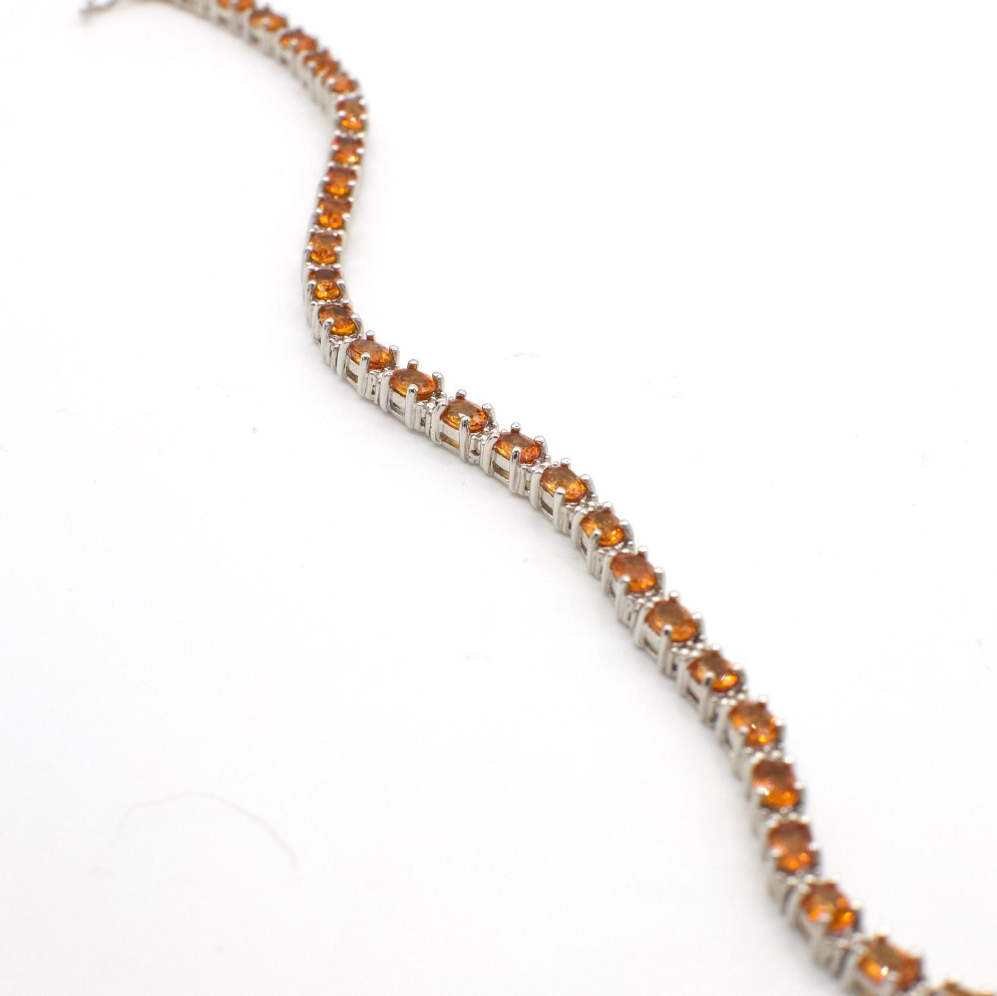 Vintage Genuine Orange Sapphire and Diamond Sterling Silver Tennis Bracelet