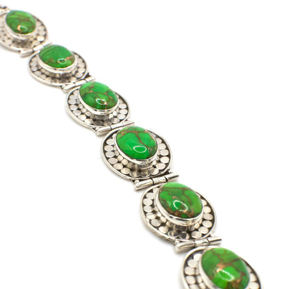 Vintage Artisan Crafted Green Turquoise and Sterling Silver Bracelet