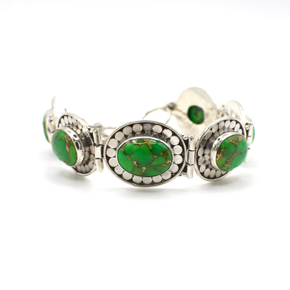 Vintage Artisan Crafted Green Turquoise and Sterling Silver Bracelet