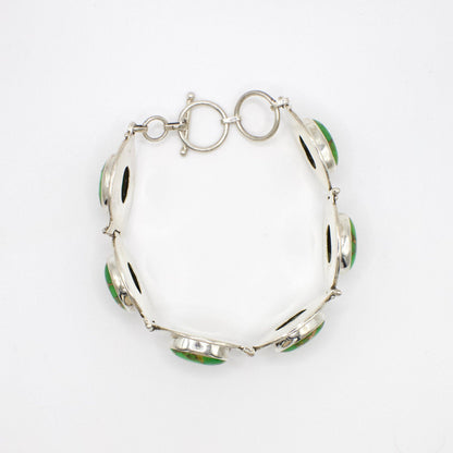 Vintage Artisan Crafted Green Turquoise and Sterling Silver Bracelet