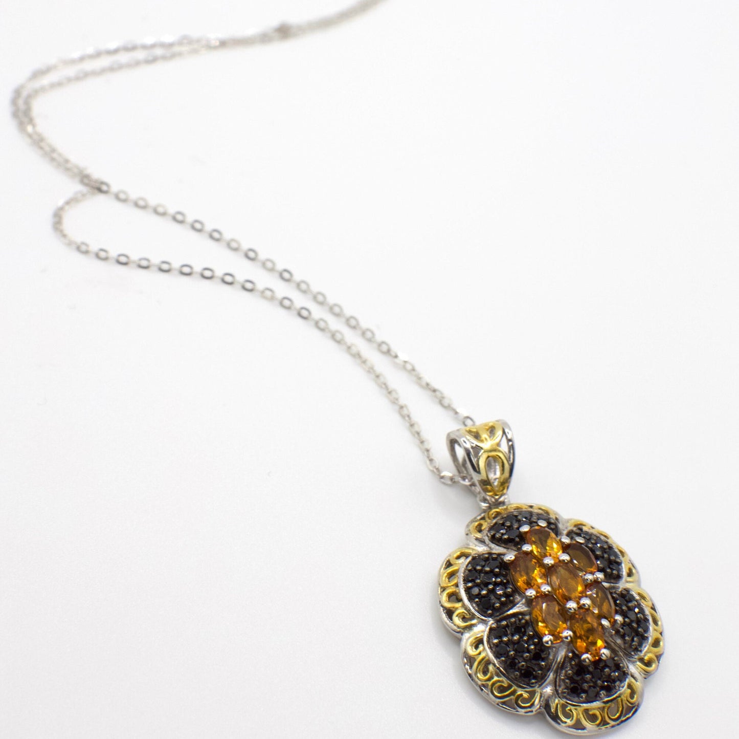 Vintage Genuine Citrine and Sterling Silver Pendant Necklace