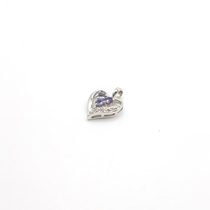 Vintage 10K White Gold Genuine Tanzanite and Diamond Heart Pendant