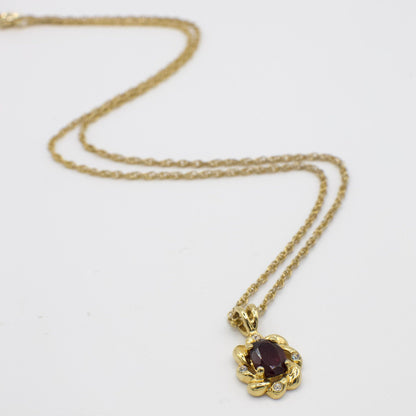 Vintage Genuine Garnet and Gold Tone Necklace