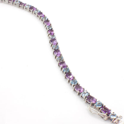 Vintage Genuine Amethyst and Topaz 925 Sterling Silver Tennis Bracelet