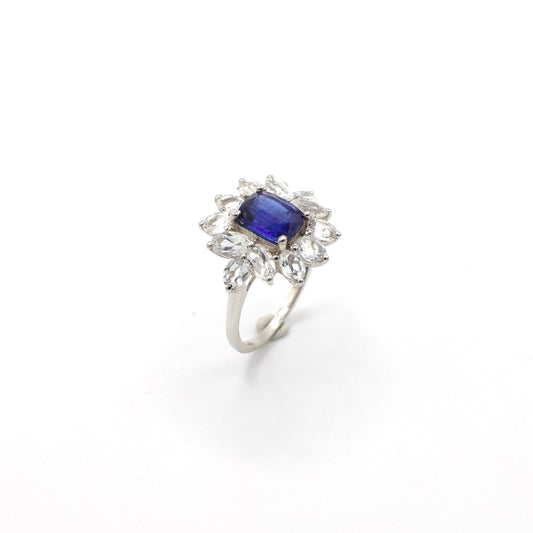 Vintage 4.65 Carat Genuine Kyanite and White Topaz Sterling Silver Ring