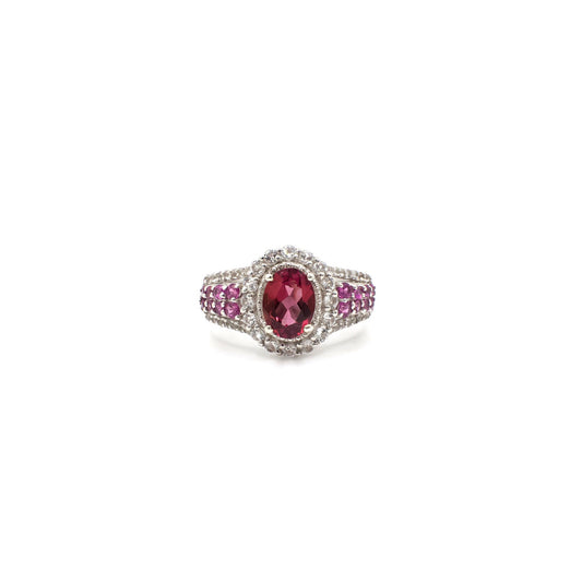 Vintage 2.410 Carat Lab Created Bixbite and Rhodolite Garnet Sterling Silver Ring