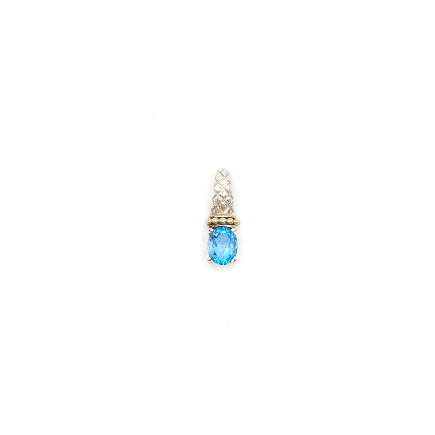 Vintage 14K Yellow Gold Genuine Oval Cut Swiss Blue Topaz Sterling Silver Pendant