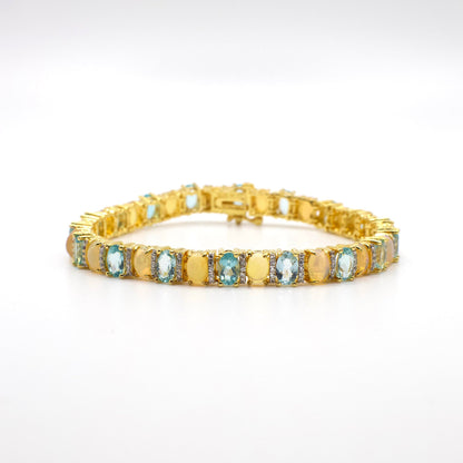 Vintage Genuine White Sapphire and Simulated Gemstone Gold Tone Bracelet