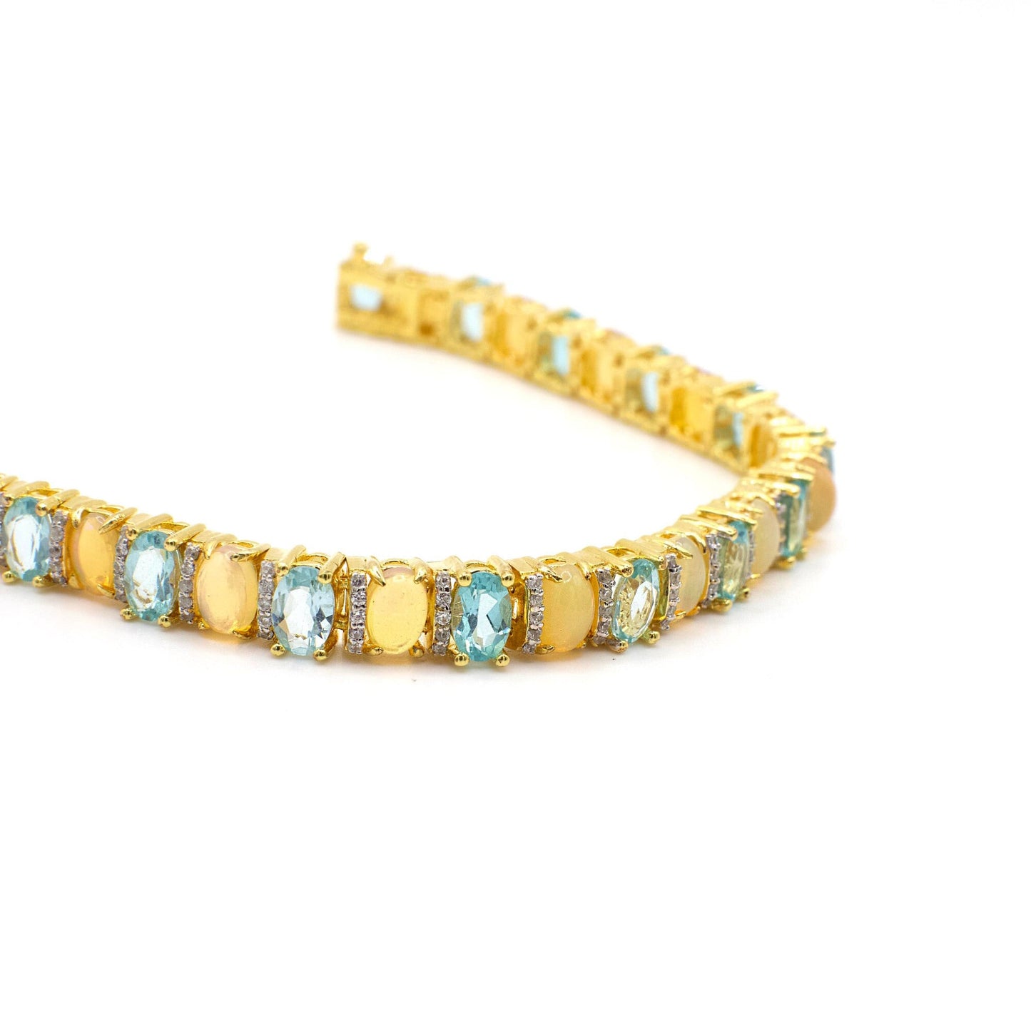 Vintage Genuine White Sapphire and Simulated Gemstone Gold Tone Bracelet