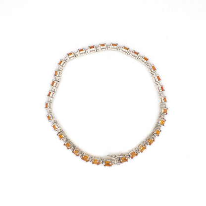 Vintage Genuine Orange Sapphire and Diamond Sterling Silver Tennis Bracelet